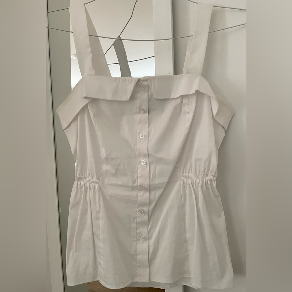 WHBM White Peplum Sleeveless Blouse Cotton Top